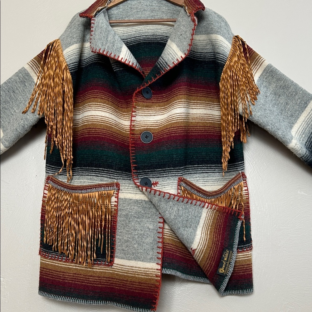 Vintage Eclectic Grandpa Woolrich Wool Custom Made Southwest Blanket Jacket XL. - Picture 7 of 16